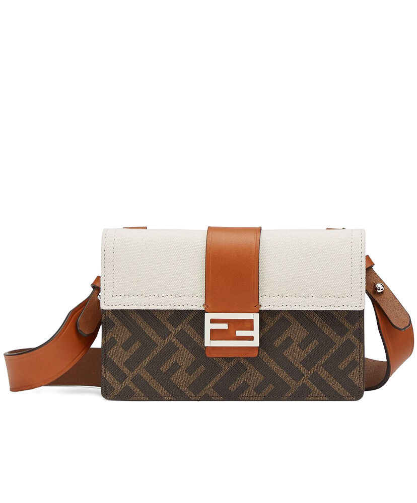 Fendi Baguette Pouch Fabric Bag 7M0295 Coffee/White/Apricot